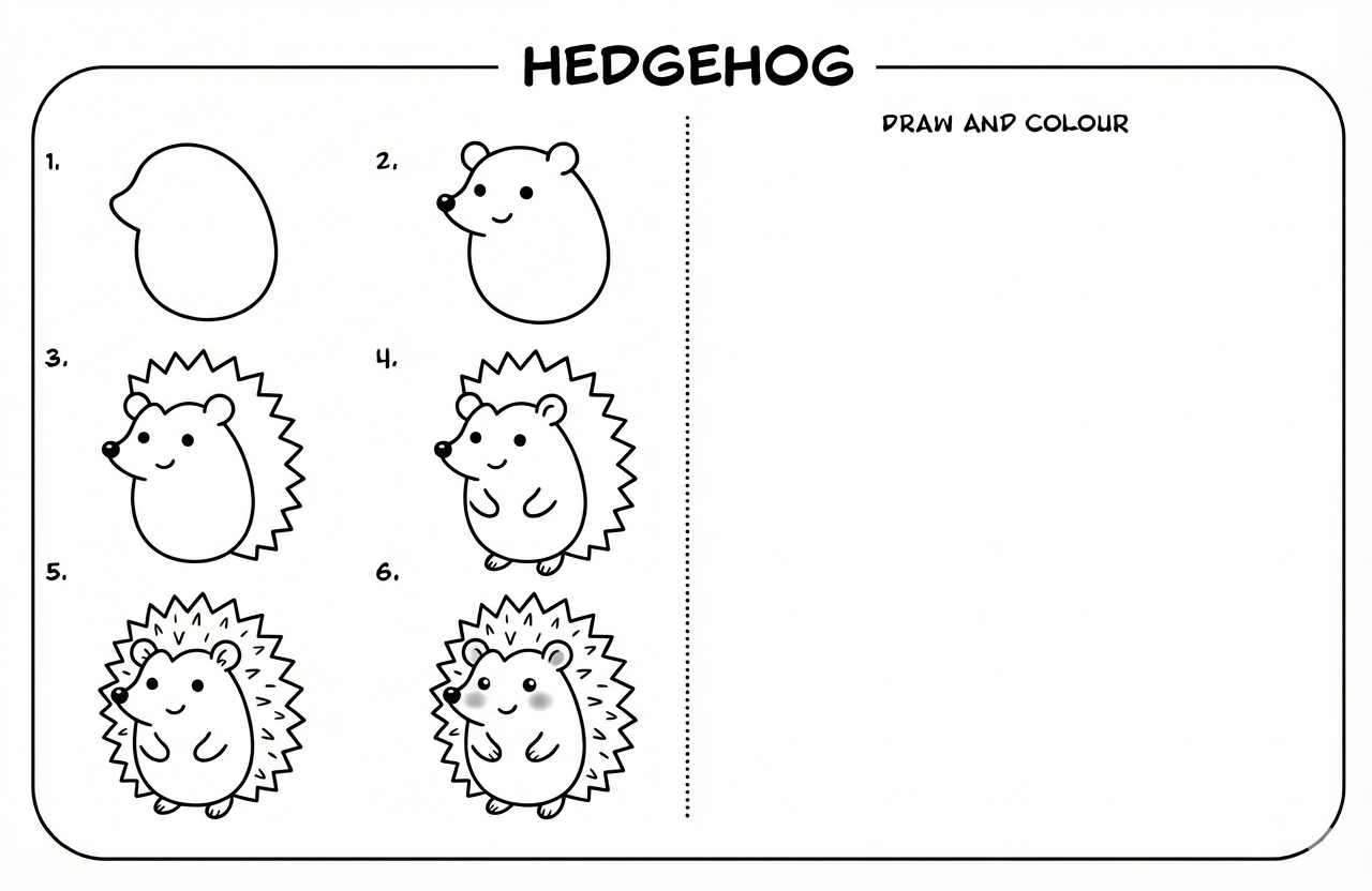 How to draw a hedgehog step by step — 6 steps from the Chunky Badger book